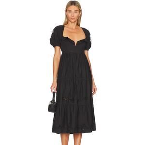 TULAROSA Heather Embroidered Midi Dress Black XS